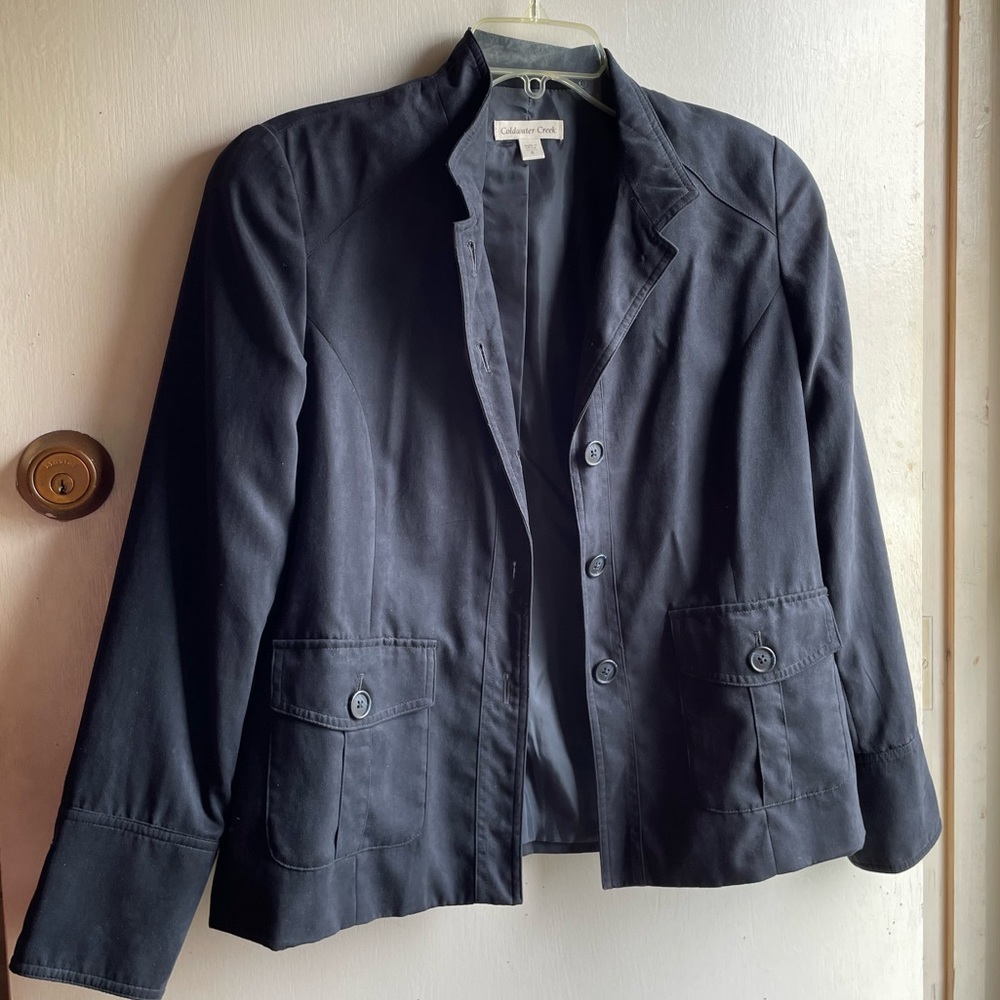 Coldwater Creek Navy Button Down Microfiber Jacket